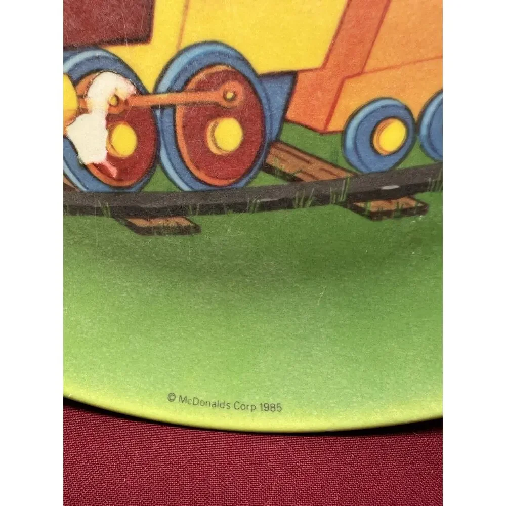 VTG 1985 McDonalds Plastic Plate McDonaldland Express Ronald & Grimance on Train